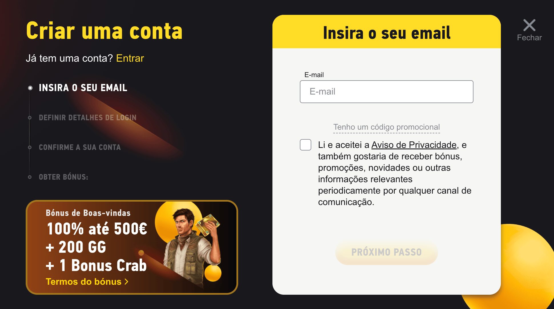 Registo de novos utilizadores na Fezbet